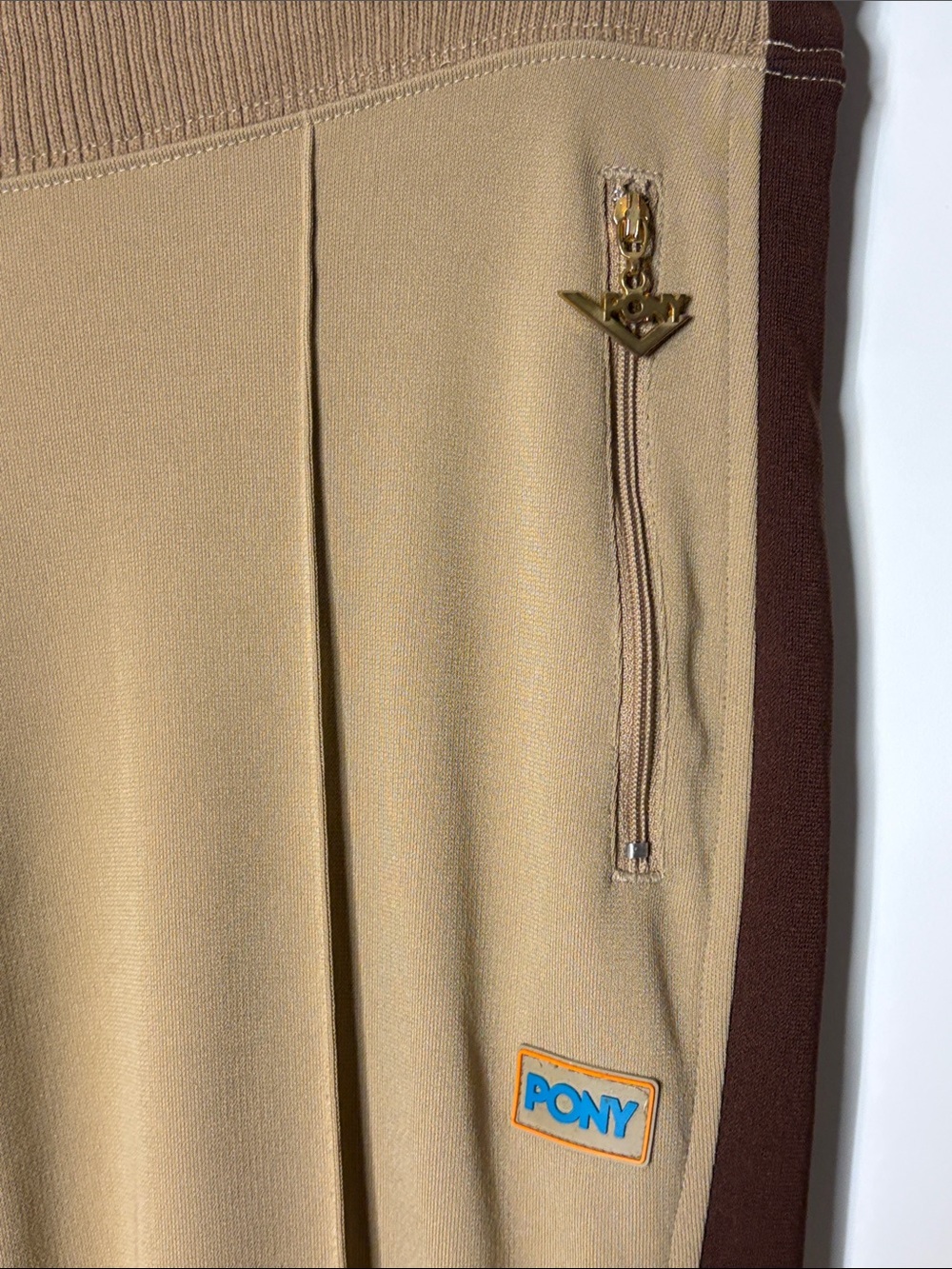vintage Pony track pants with Tan with Brown Side Panels
